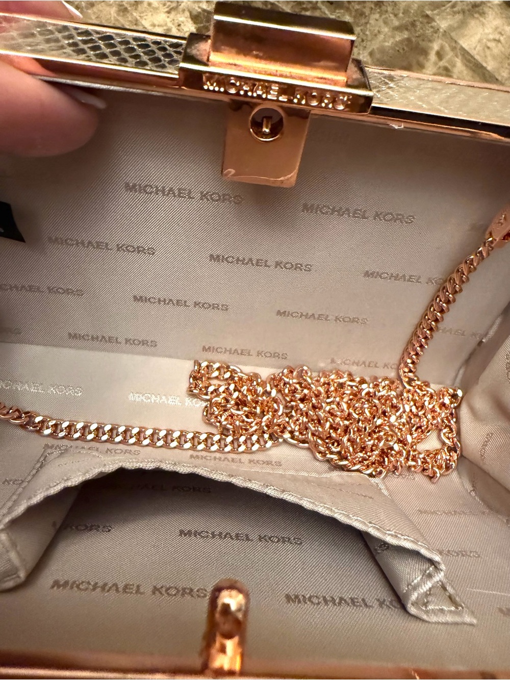 Michael Kors Pearl Medium Box Clutch/Crossbody - Picture 11 of 16